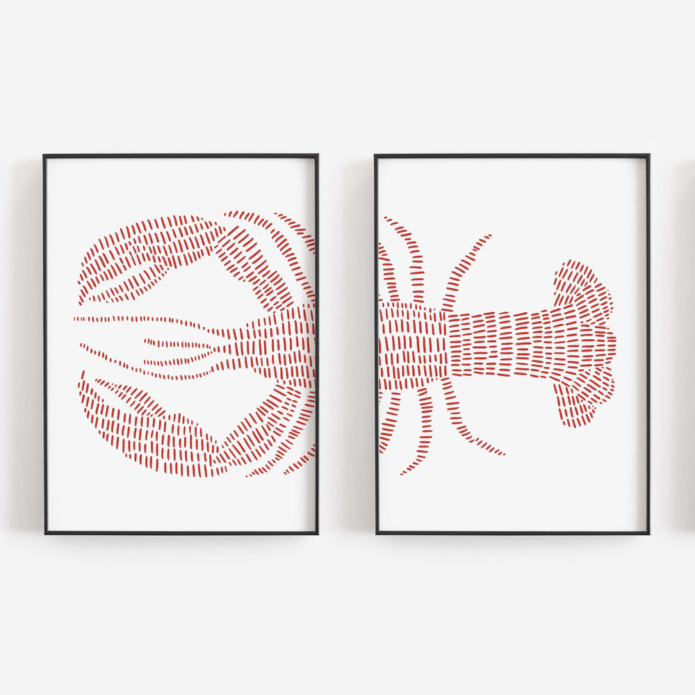 Red Lobster Nautical Diptych Set of 2 Wall Art Print or Canvas - Jetty Home