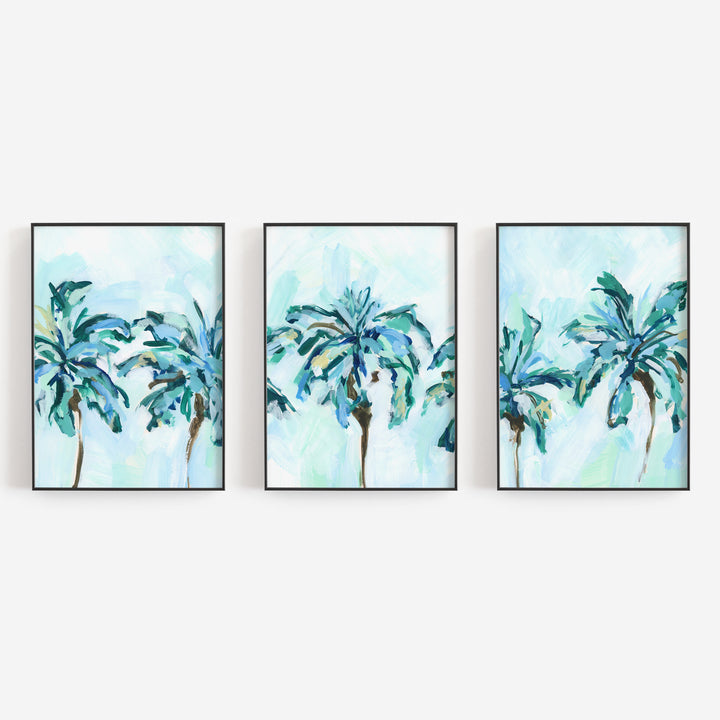 Tropical Palm Tree Bright Painting Triptych Set of Three Wall Art Prints or Canvas - Jetty Home