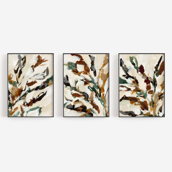 Wild Botanical Autumnal Painting Triptych Set of Three Wall Art Prints or Canvas - Jetty Home