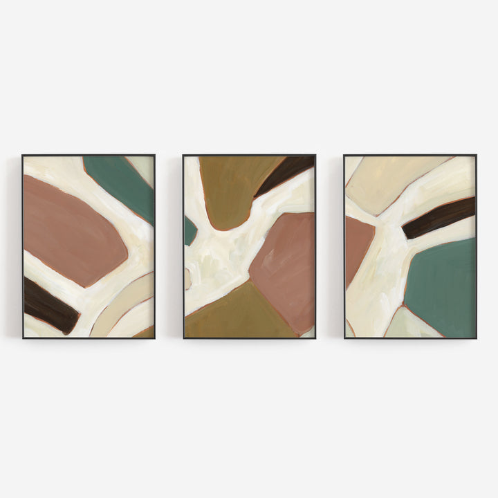 Geometric Minimalist Bold Abstract Shape Paintings Triptych Set of Three Wall Art Prints or Canvas - Jetty Home