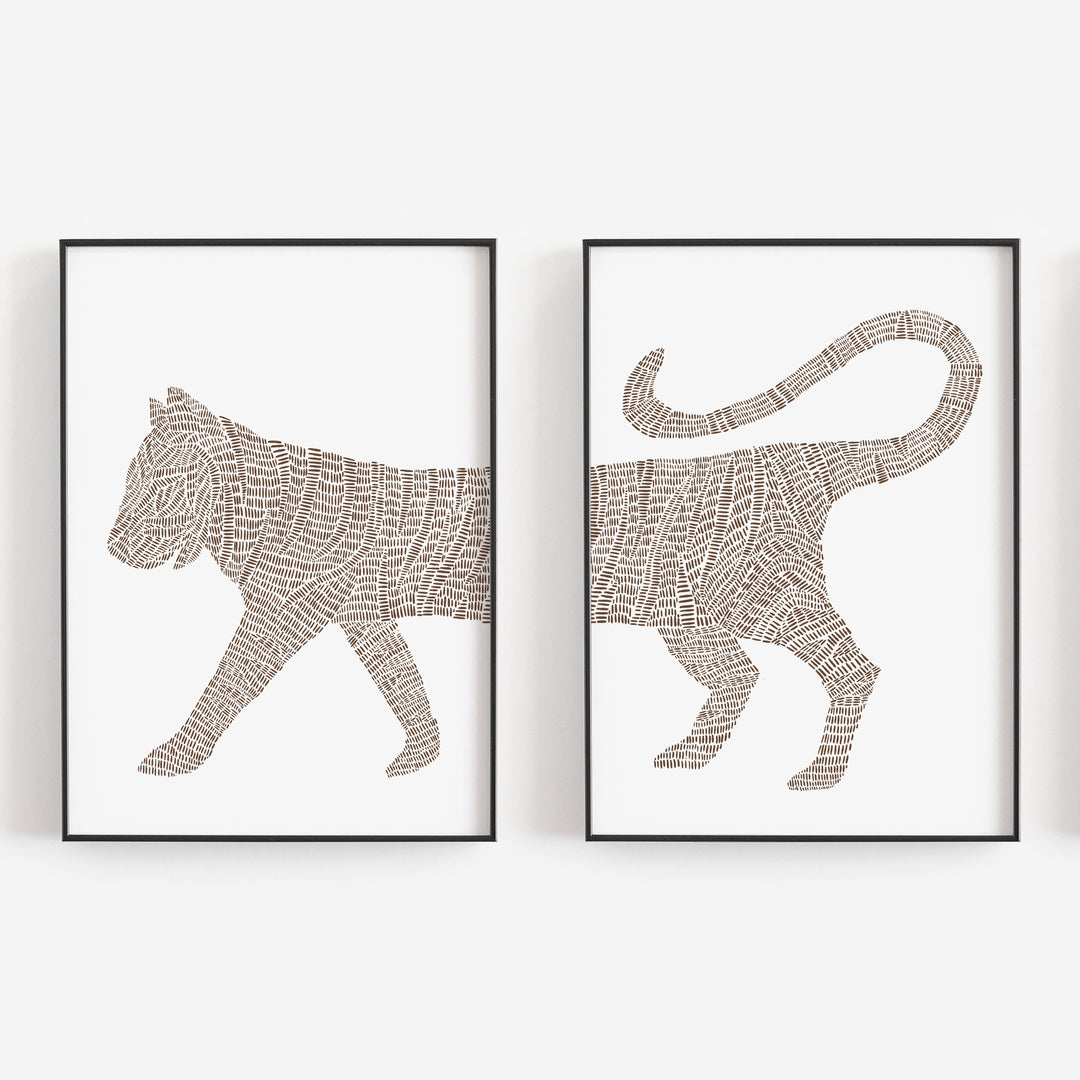 Modern Minimalist Tiger Illustration Tropical Set of 2 Wall Art Print or Canvas - Jetty Home