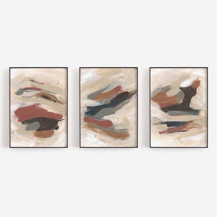 Abstract Warm Neutral Earth Tone Paintings Triptych Set of Three Wall Art Prints or Canvas - Jetty Home