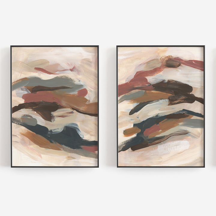 Abstract Paintings Modern Warm Burnt Rust and Beige Set of 2 Wall Art Print or Canvas - Jetty Home