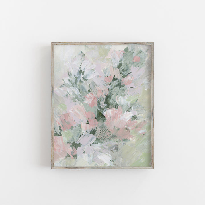 Modern Floral Abstract Artwork Green and Pink   Wall Art Print or Canvas -- Jetty Home