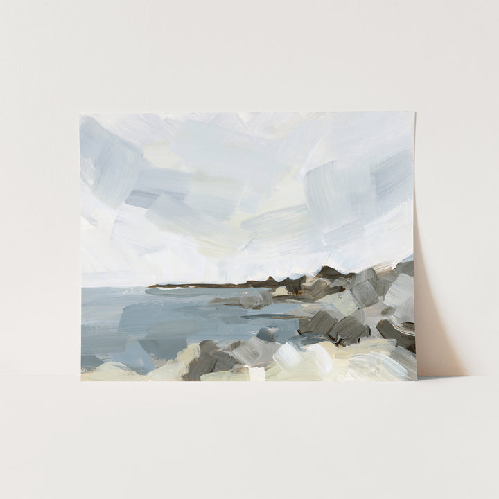 Beach Seascape Coastline Painting Neutral Wall Art Print or Canvas - Jetty Home