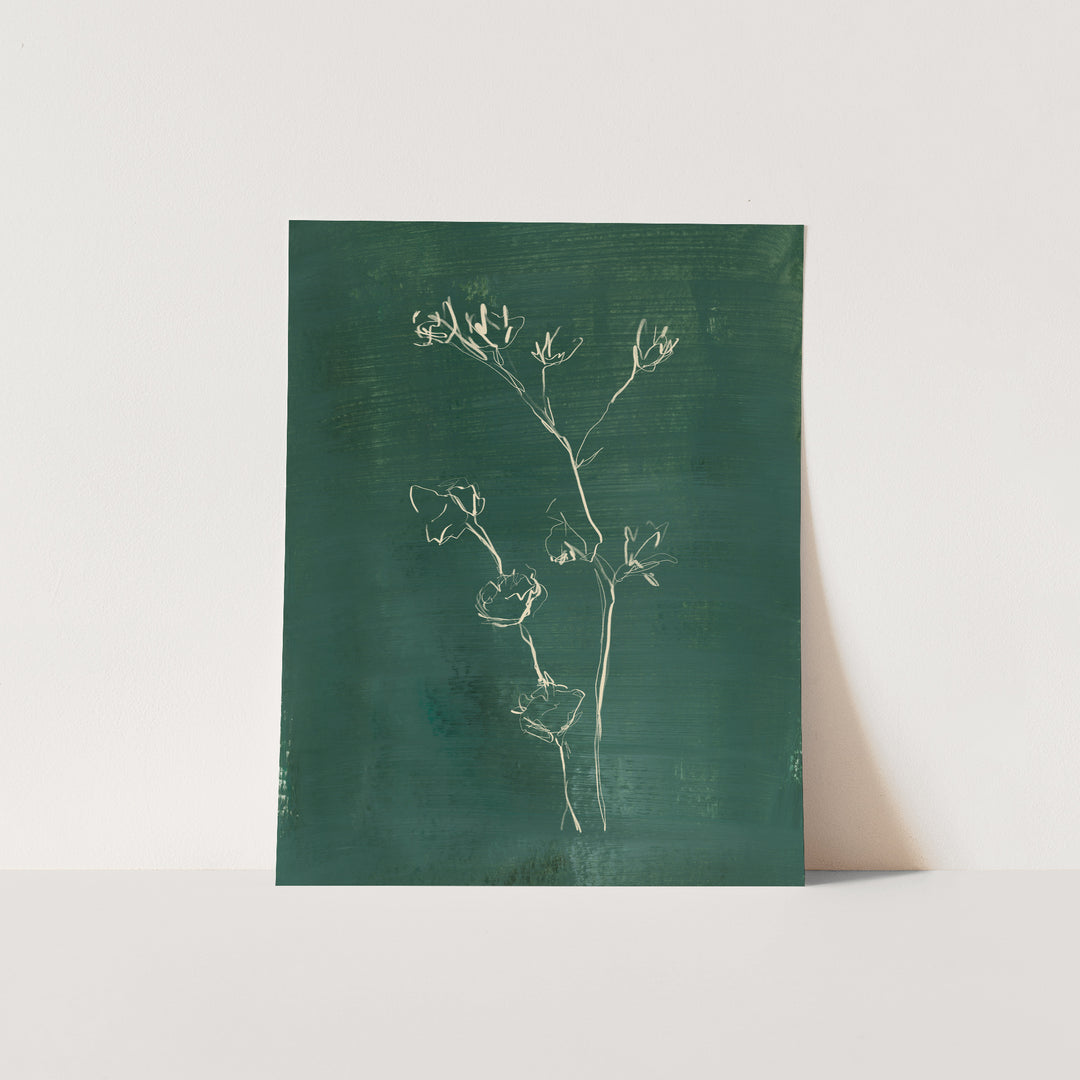 Teal Green Winter Floral Botanical Painting Wall Art Print or Canvas - Jetty Home