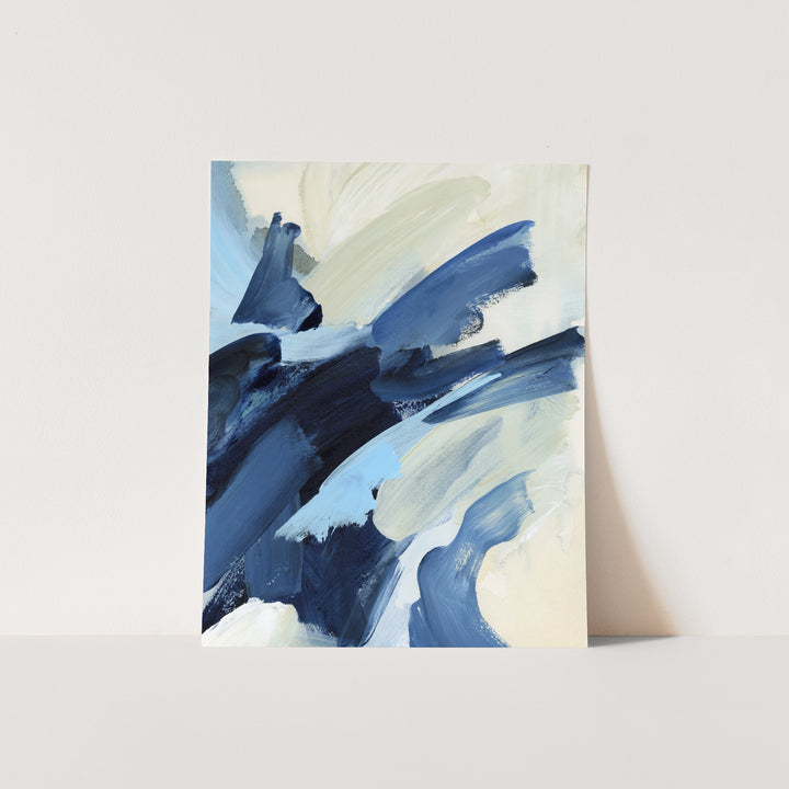 Blue and White Water Ocean Abstract Painting Wall Art Print or Canvas - Jetty Home