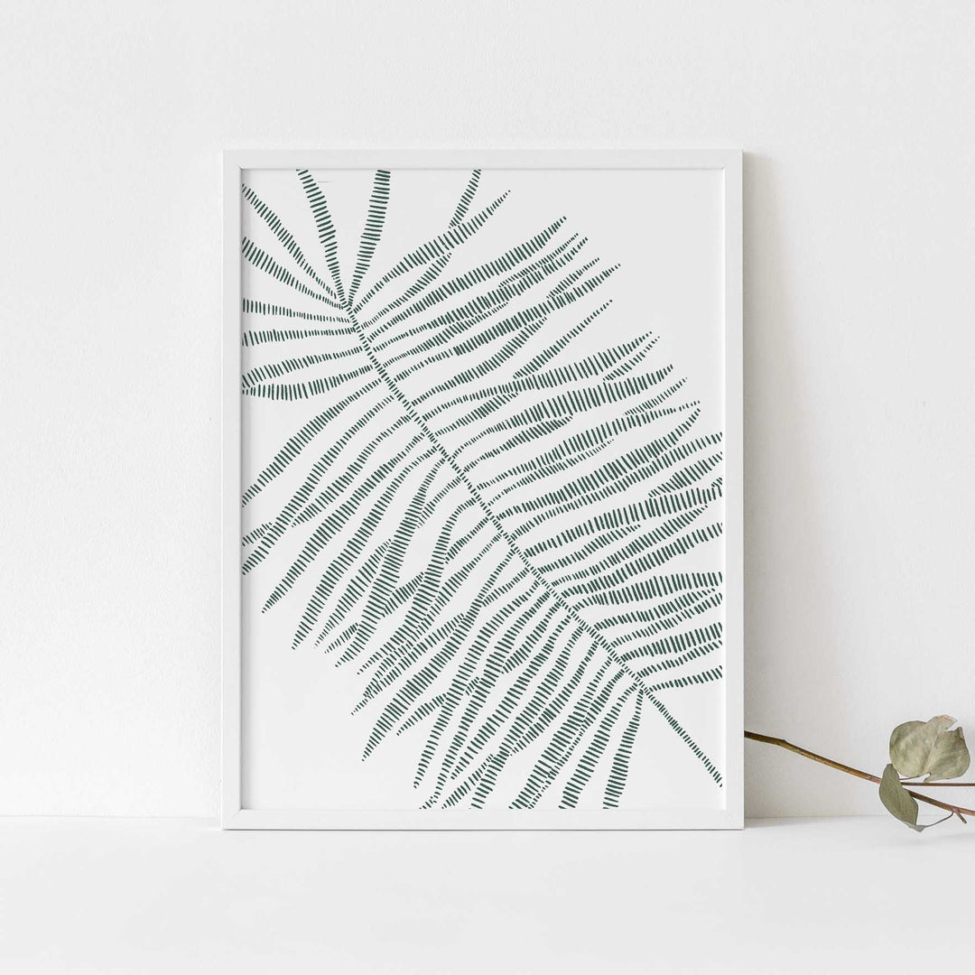 Palm Frond Leaf Modern Minimalist Tropical Green Wall Art Print or Canvas - Jetty Home