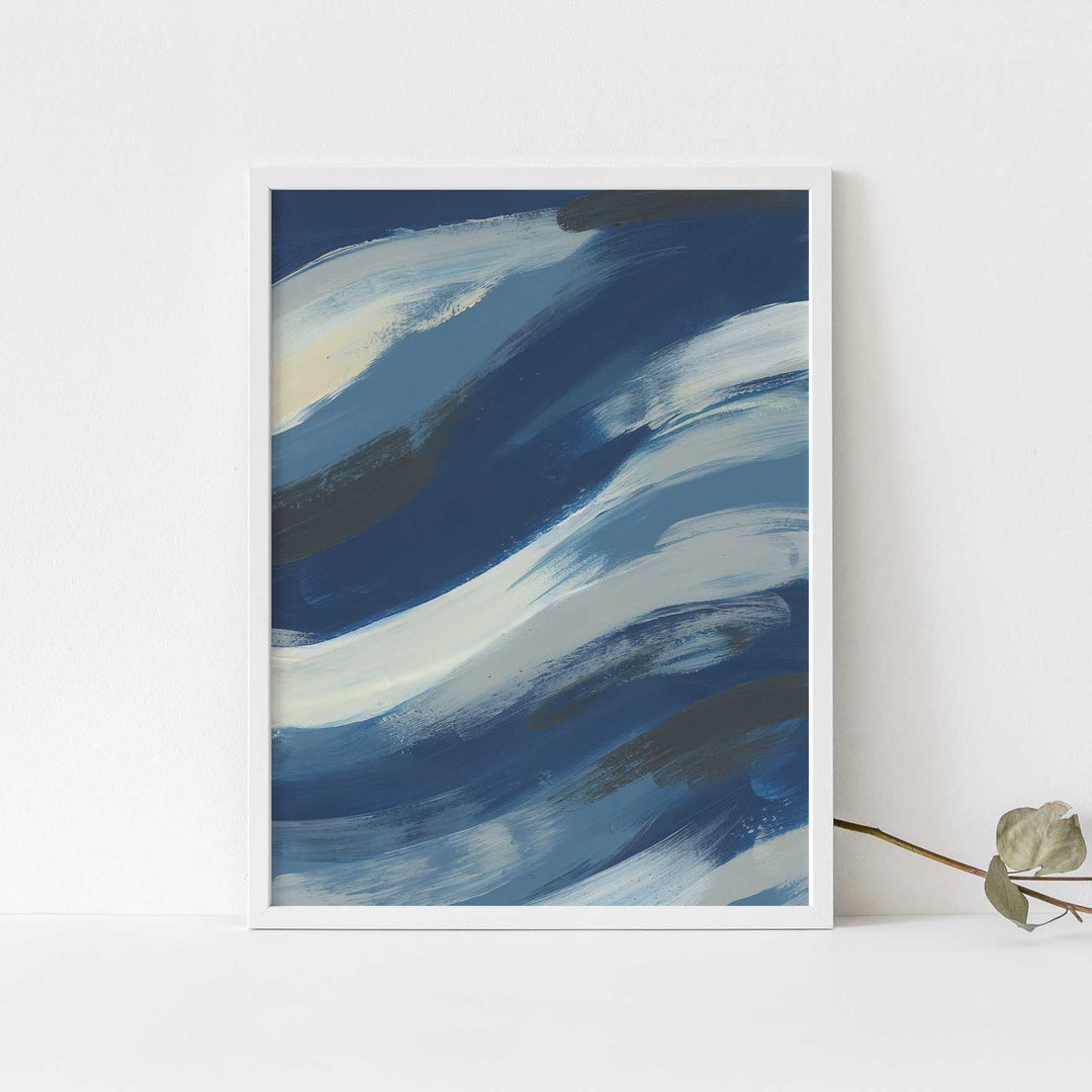 Blue and White Abstract Underwater Ocean Painting Beach Wall Art Print or Canvas - Jetty Home