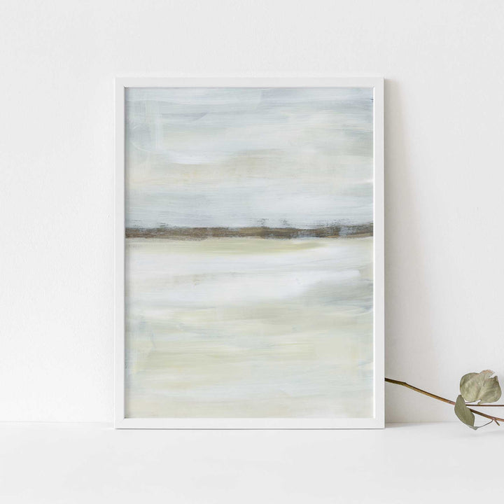 Serene Modern Neutral Lake Painting Wall Art Print or Canvas - Jetty Home