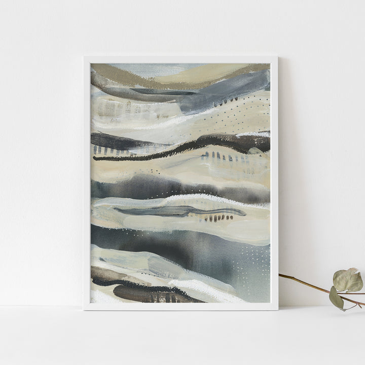 Lake Water Abstract Painting Navy Beige Modern Wall Art Print or Canvas - Jetty Home