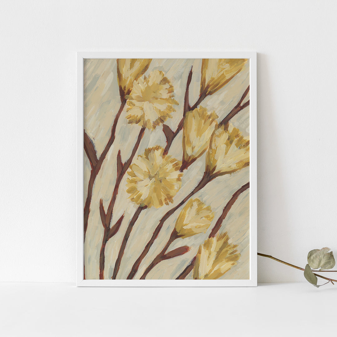 Neutral Yellow Poppy Autumn Flower Painting Modern Wall Art Print or Canvas - Jetty Home