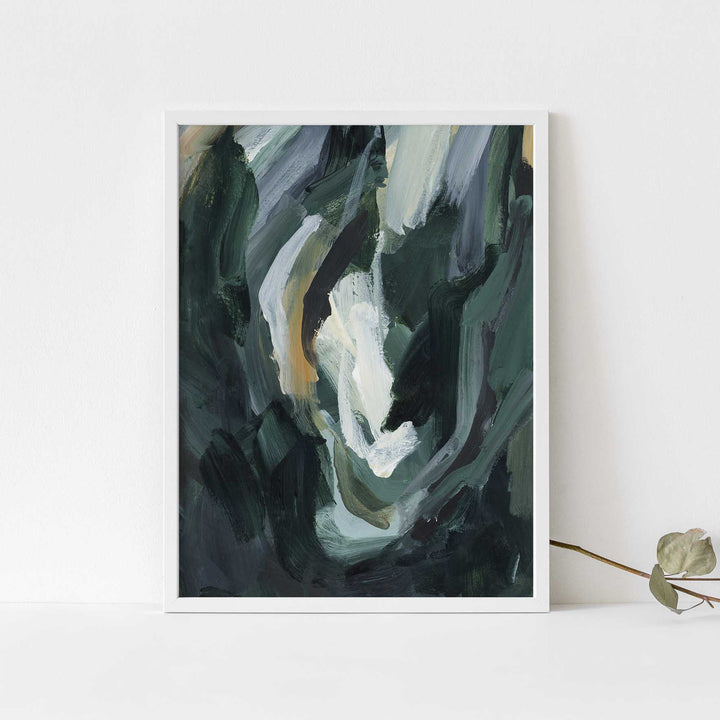 Dark Green Abstract Painting Forest Inspired Woodland Wall Art Print or Canvas - Jetty Home