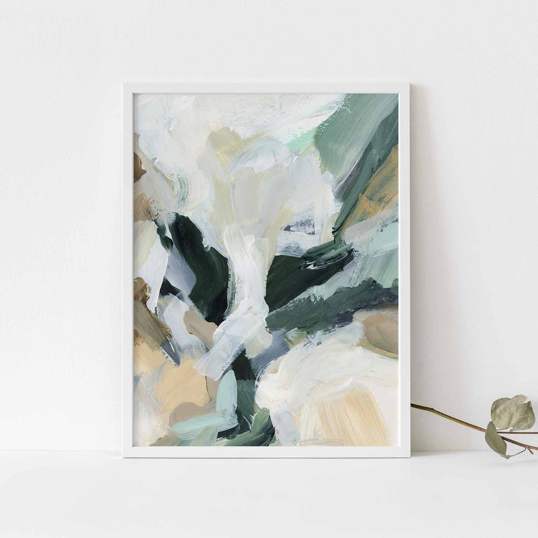Green and Cream Modern Abstract Painting Statement Wall Art Print or Canvas - Jetty Home