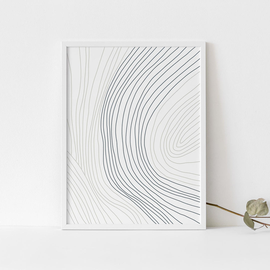 Minimalist Contour Illustration Gray, Blue and White Wall Art Print or Canvas - Jetty Home