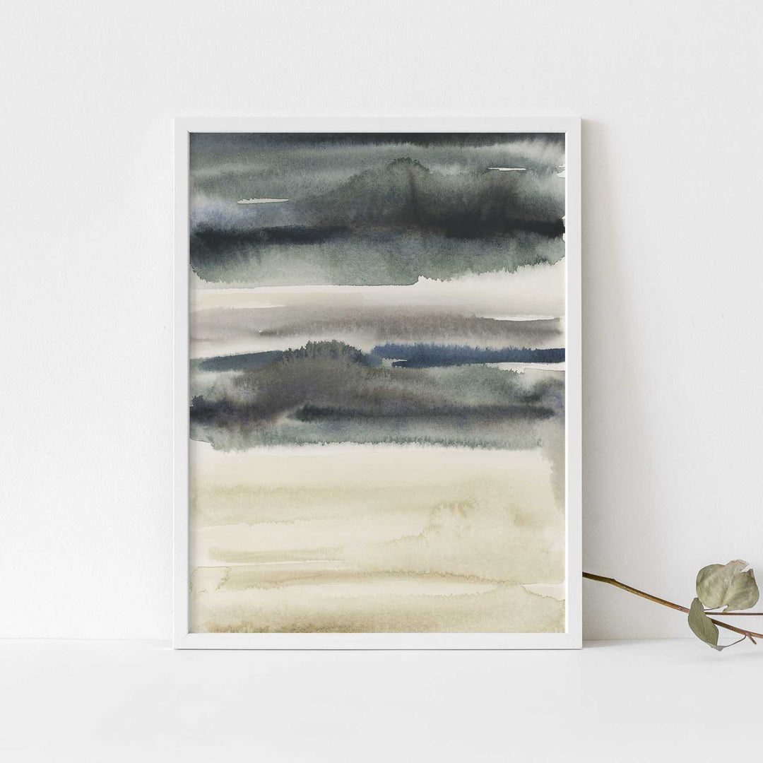 Stormy Lake Landscape Watercolor Abstract Wall Art Print or Canvas - Jetty Home