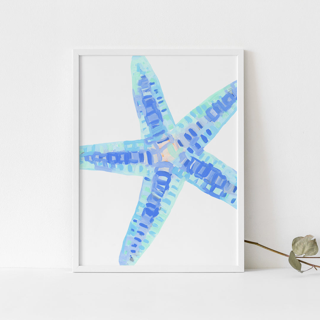 Blue Starfish Modern Beach Painting Wall Art Print or Canvas - Jetty Home