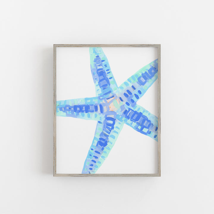 Blue Starfish Modern Beach Painting Wall Art Print or Canvas - Jetty Home