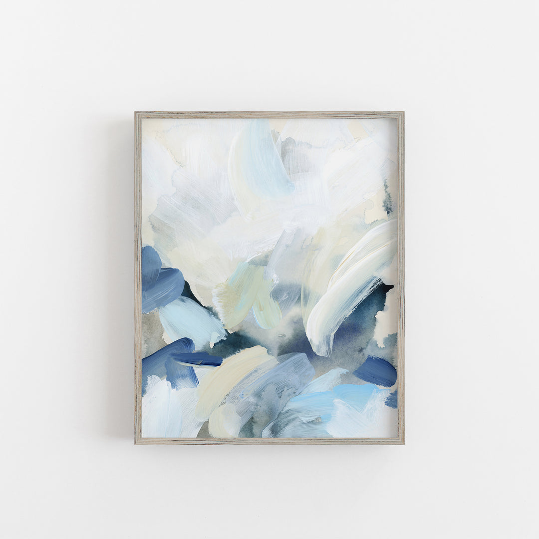 Neutral Blue and Beige Abstract Painting Wall Art Print or Canvas - Jetty Home