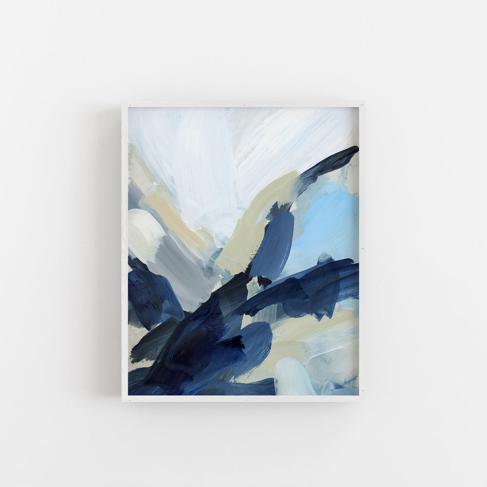 Abstract Blues and Whites Painting Ocean Nautical Wall Art Print or Canvas - Jetty Home