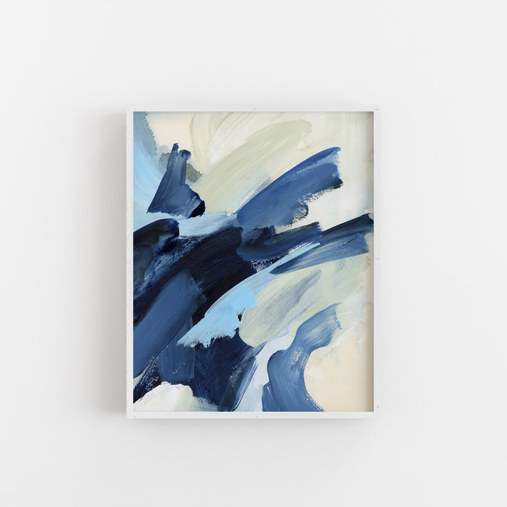 Blue and White Water Ocean Abstract Painting Wall Art Print or Canvas - Jetty Home