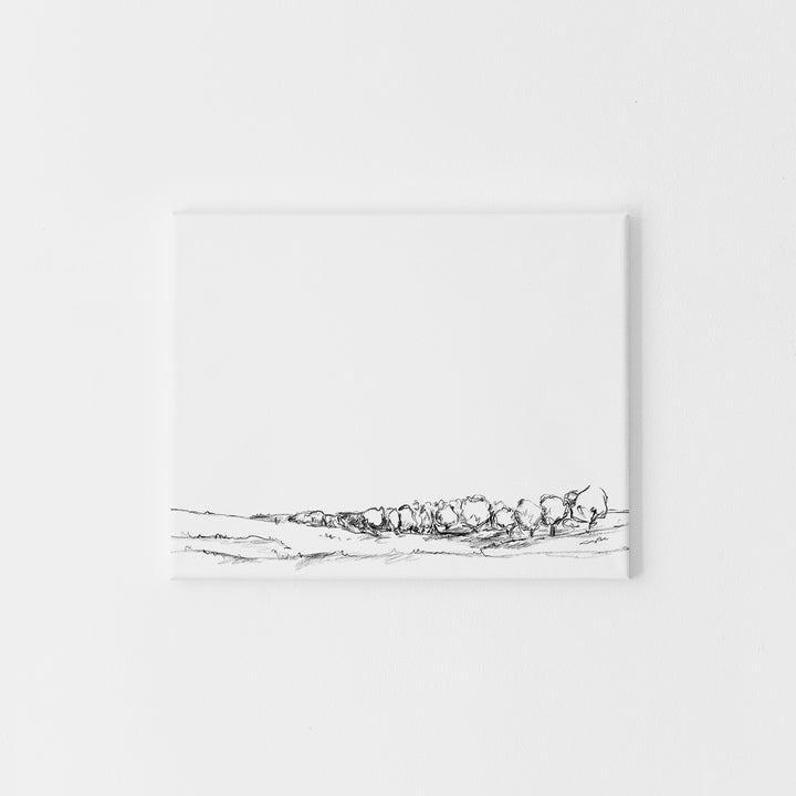 Modern Countryside Landscape Black and White Illustration Wall Art Print or Canvas - Jetty Home