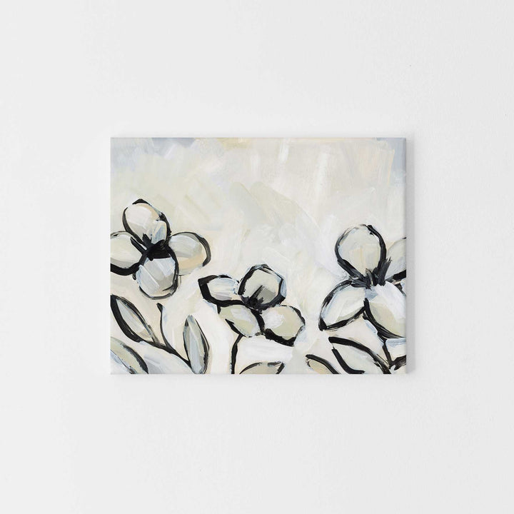 Modern Floral Beige, Cream and Black Painting Wall Art Print or Canvas - Jetty Home