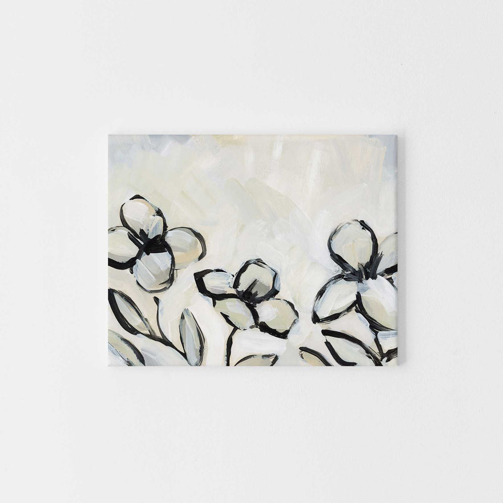 Modern Floral Beige, Cream and Black Painting Wall Art Print or Canvas - Jetty Home