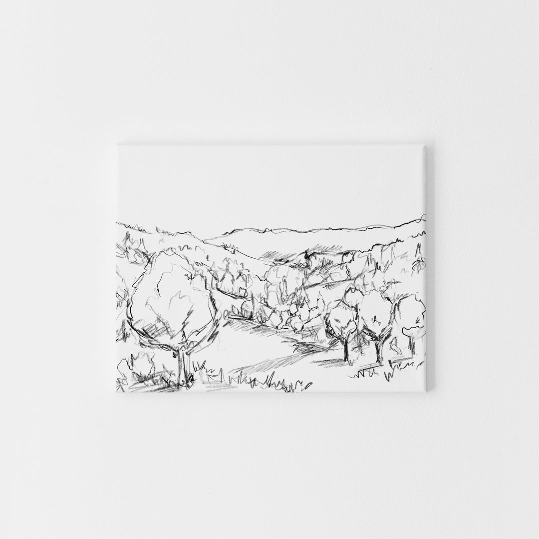 Forest Meadow Landscape Black and White Illustration Wall Art Print or Canvas - Jetty Home