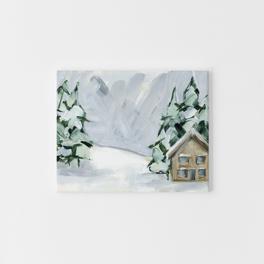 Winter Scene Snow Covered Cozy Cabin Wall Art Print or Canvas - Jetty Home