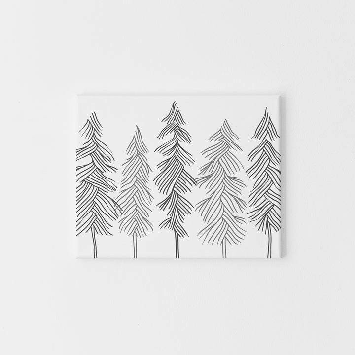 Minimalist Gray and White Pine Trees Forest Winter Wall Art Print or Canvas - Jetty Home