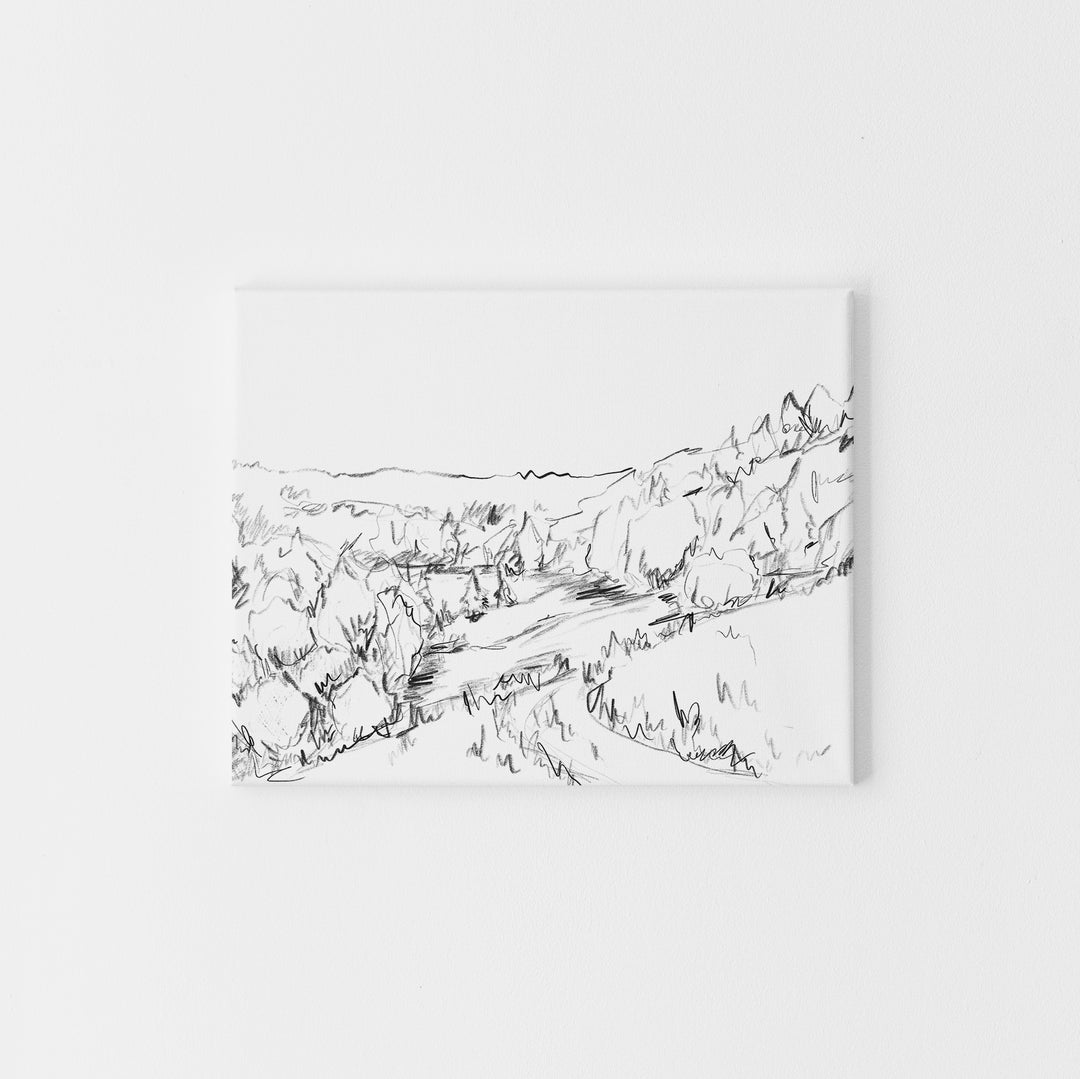 Scenic Vista Landscape Black and White Illustration Wall Art Print or Canvas - Jetty Home