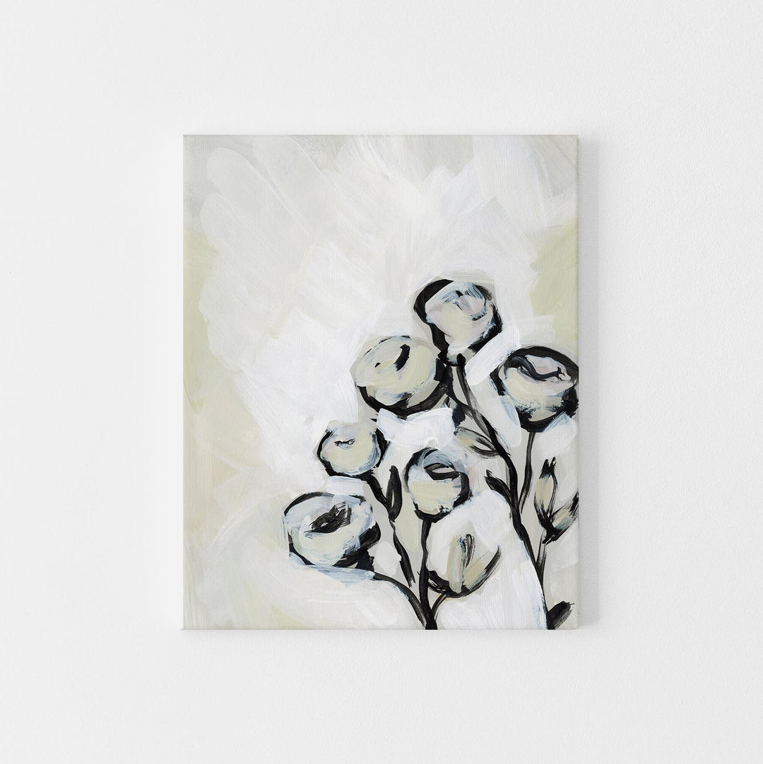 Beige and Black Modern Rose Floral Painting Wall Art Print or Canvas - Jetty Home