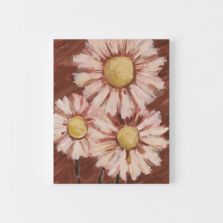 Pink and Rust Daisy Floral Botanical Painting Wall Art Print or Canvas - Jetty Home