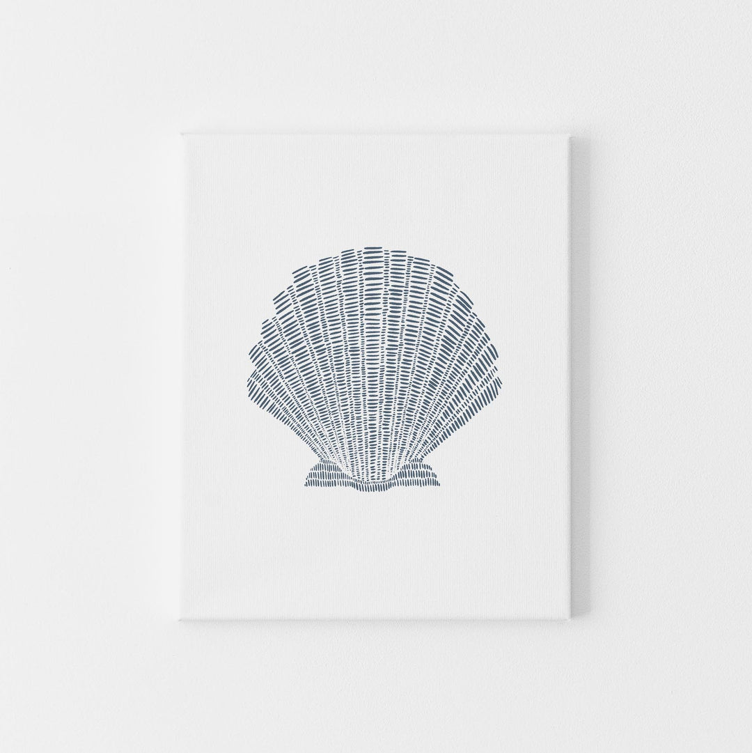 Scallop Seashell Nautical Blue and White Illustration Wall Art Print or Canvas - Jetty Home
