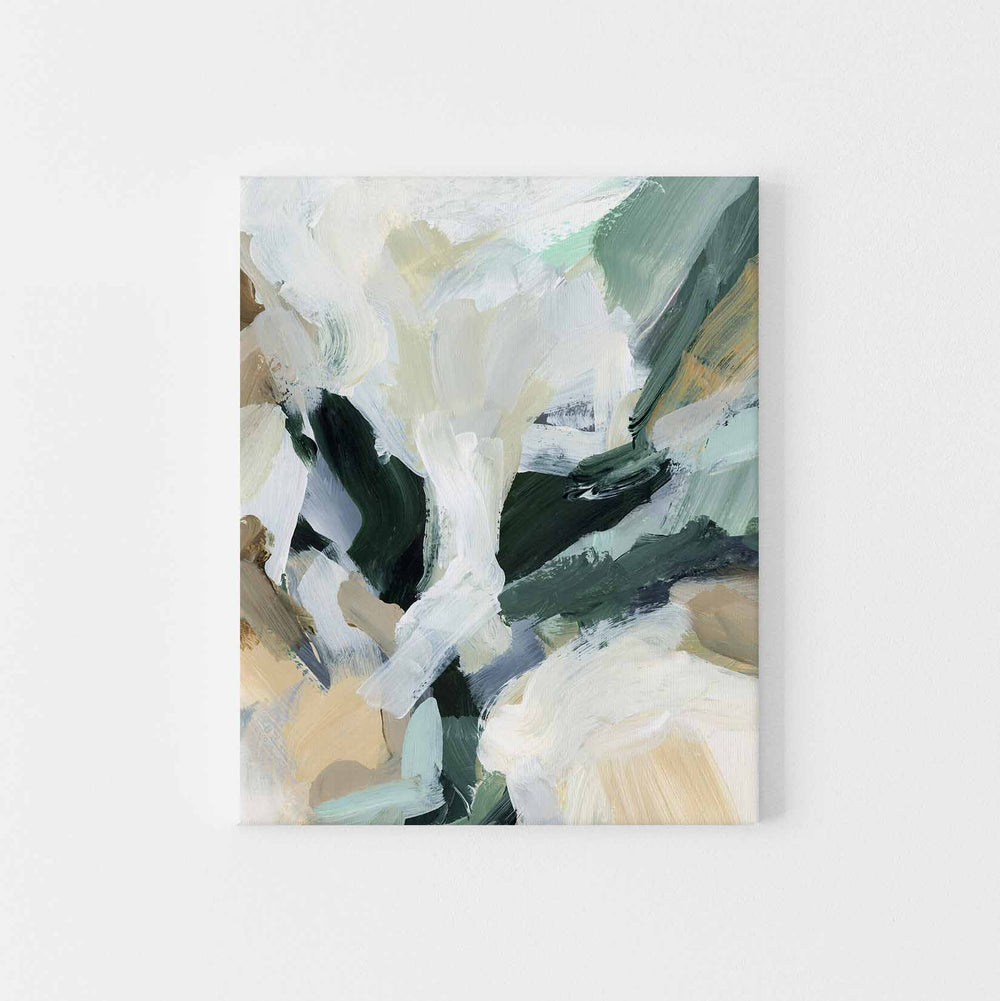 Green and Cream Modern Abstract Painting Statement Wall Art Print or Canvas - Jetty Home