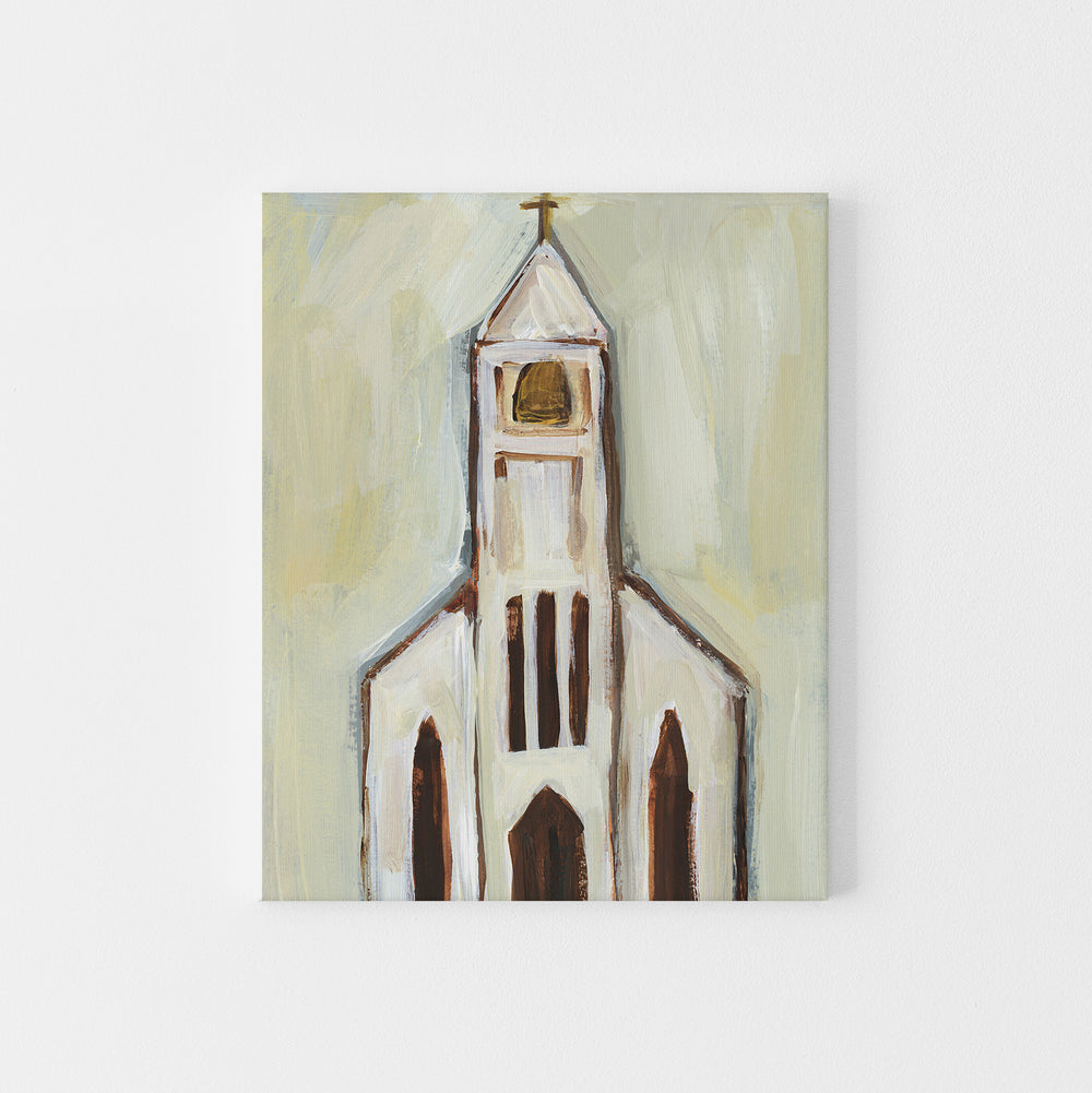Cream and Beige Church Painting Wall Art Print or Canvas - Jetty Home