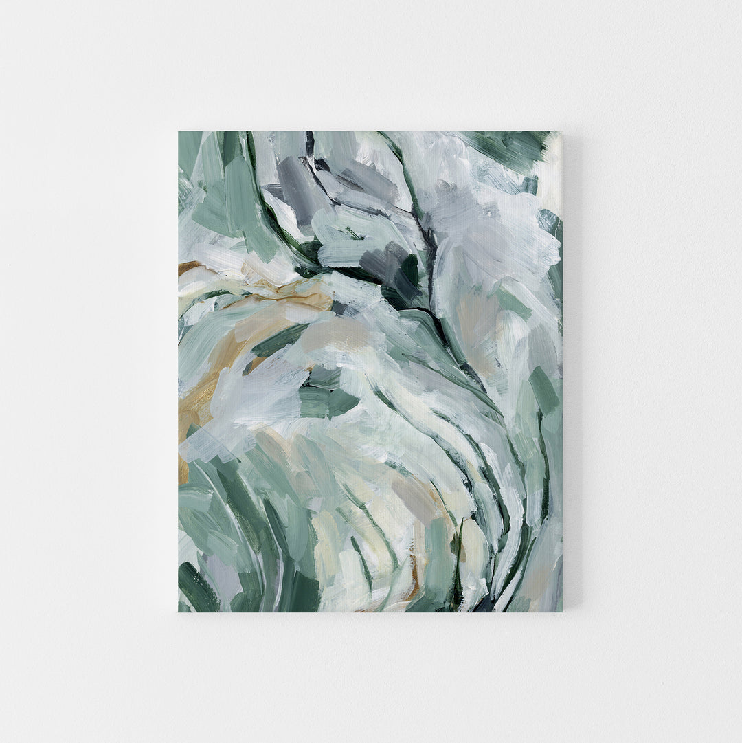 Mint and White Abstract Movement Painting Contemporary Wall Art Print or Canvas - Jetty Home