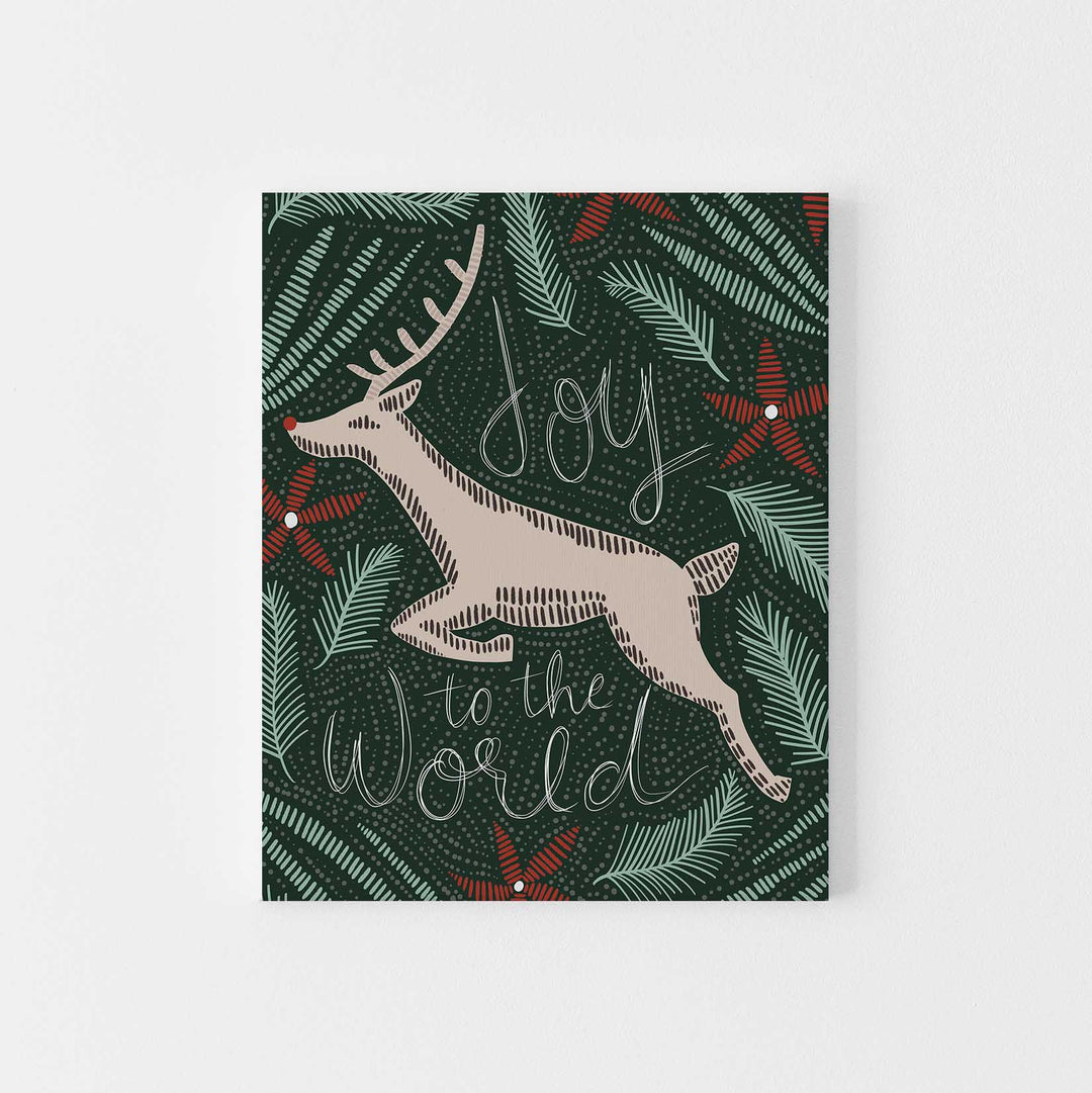 Joy to the World Deer Red and Green Christmas Wall Art Print or Canvas - Jetty Home