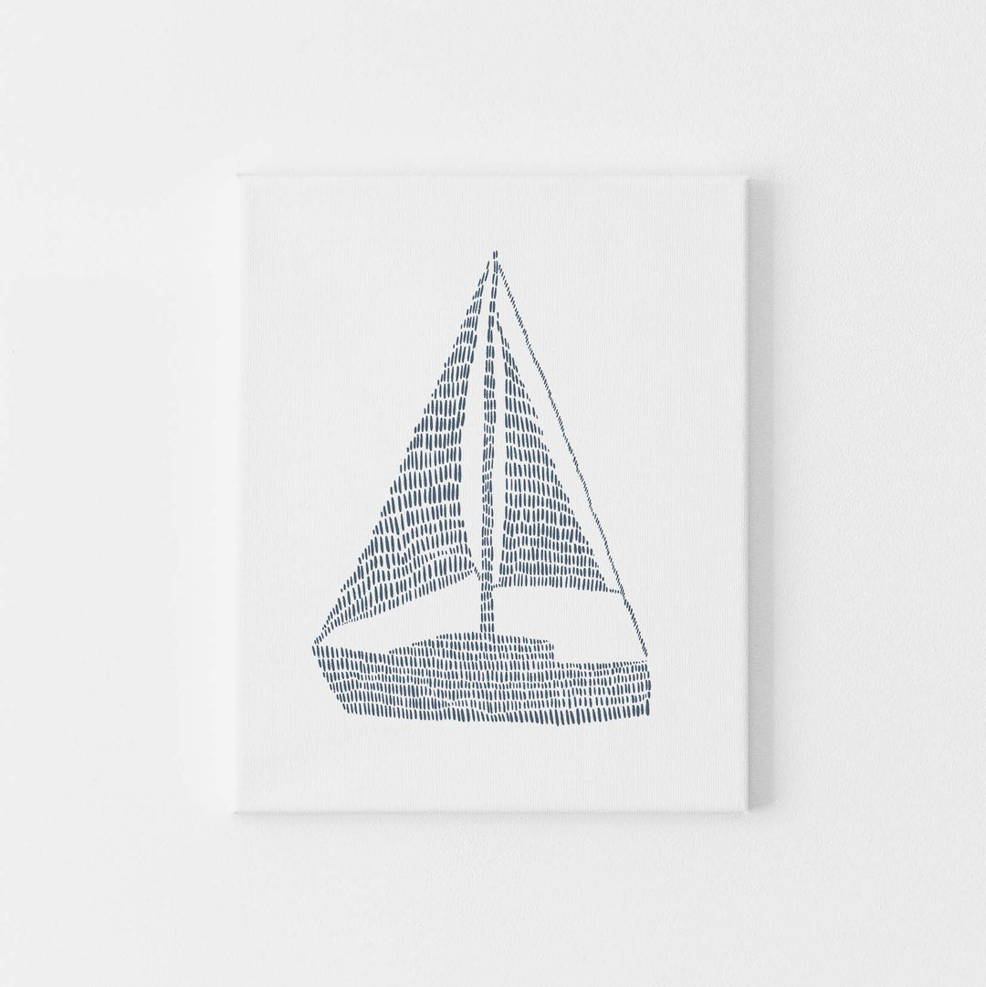 Blue and White Sailboat Nautical Wall Art Print or Canvas - Jetty Home
