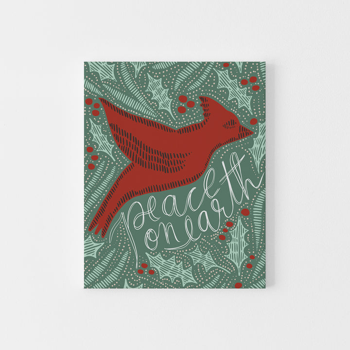 Peace on Earth Dove Red and Green Christmas Wall Art Print or Canvas - Jetty Home