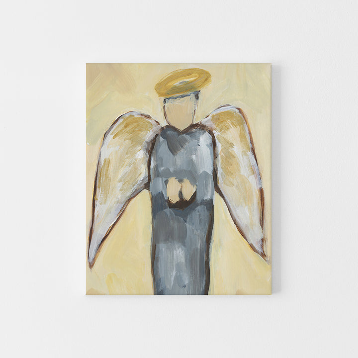 Angel Rustic Blue and Yellow Painting Wall Art Print or Canvas - Jetty Home