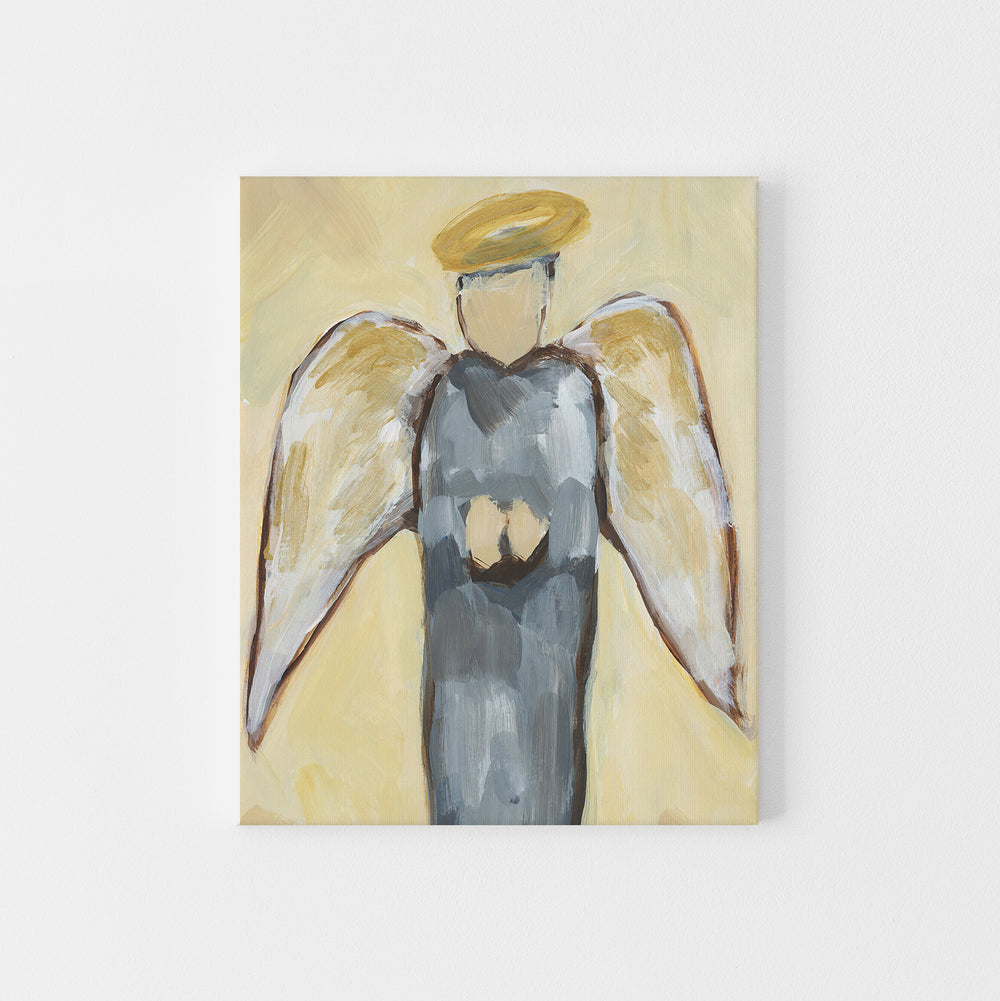 Angel Rustic Blue and Yellow Painting Wall Art Print or Canvas - Jetty Home