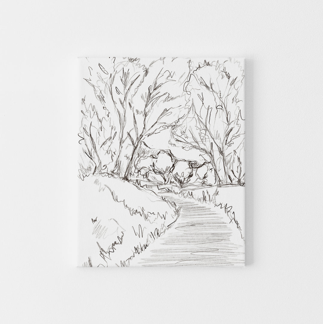 Scenic Landscape Forest Brown and White Illustration Wall Art Print or Canvas - Jetty Home