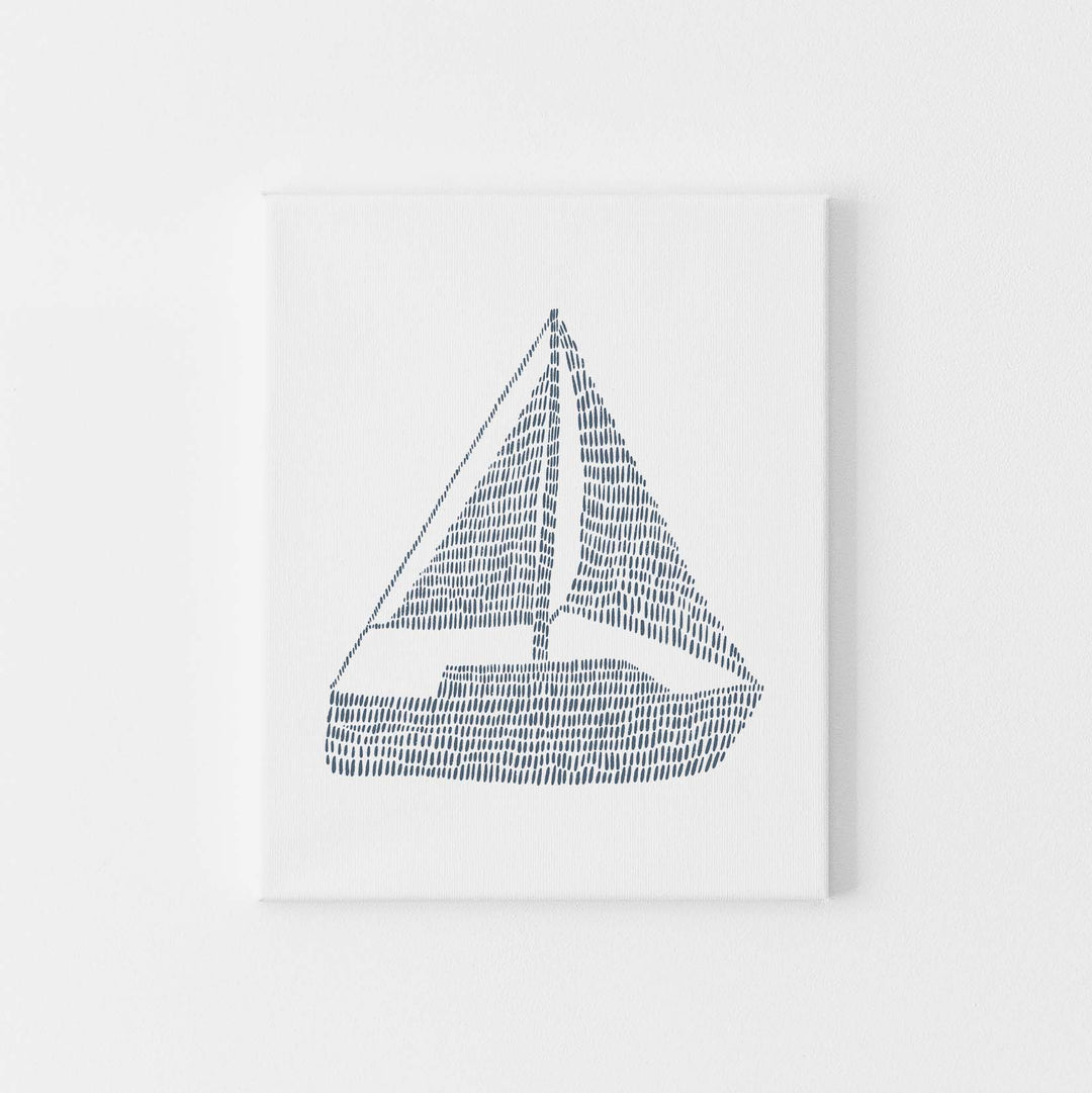 Nautical Sailboat Modern Slate Blue and White Wall Art Print or Canvas - Jetty Home