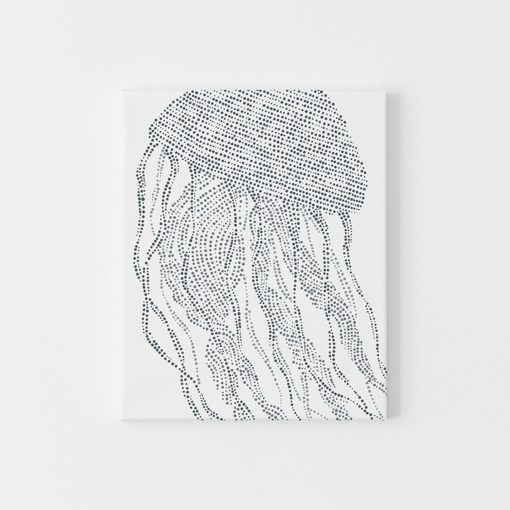Minimalist Jellyfish Illustration Coastal Gray Blue Wall Art Print or Canvas - Jetty Home