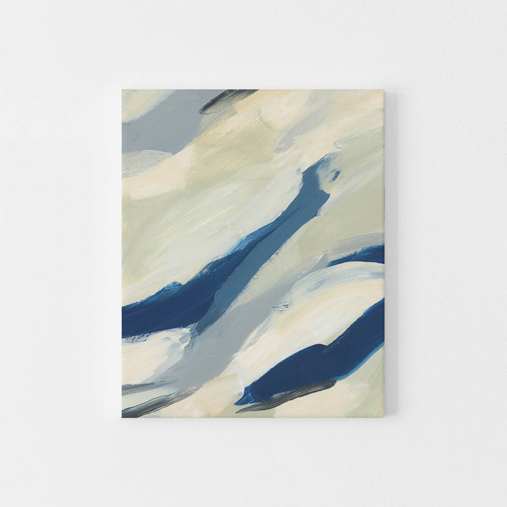 Abstract Painting Beach Ocean Movement Beige and Blue Wall Art Print or Canvas - Jetty Home