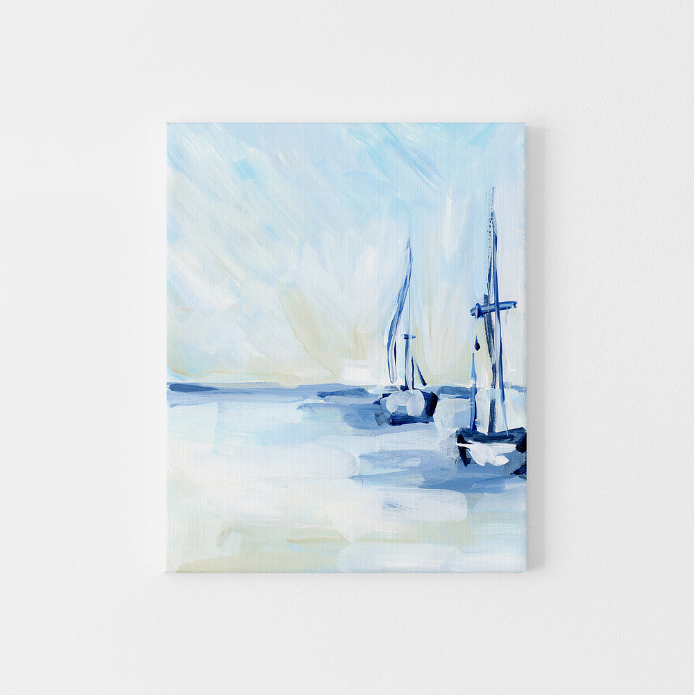 Lone Sailboats Painting Nautical Coastal Wall Art Print or Canvas - Jetty Home