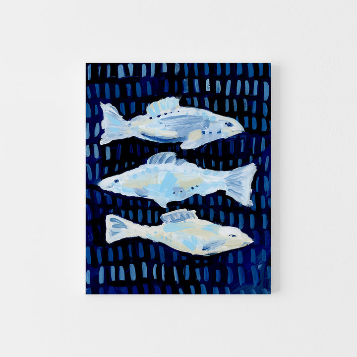 Fish Painting Blue and White Modern Beach Wall Art Print or Canvas - Jetty Home