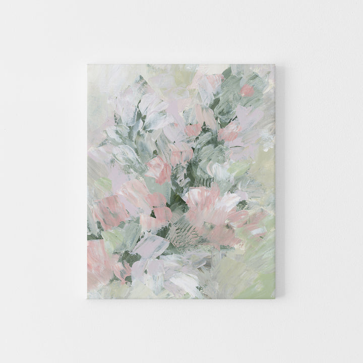 Flower Abstract Artwork Green and Pink Decor Modern Painting Chic Apartment  Wall Art Print or Canvas -- Jetty Home